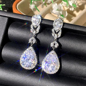 E4168 White Gold Drop Earrings <b>Water</b> Drop <b>Crystal</b> Rhinestone Bezel Setting Classic Women's Wedding Jewelry - Product Image 5