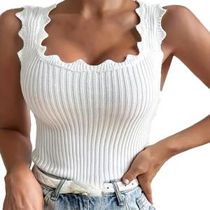 Chaleco sin mangas de punto acanalado transpirable para mujer, cuello redondo, estilo casual, OEM personalizado - Product Image 2