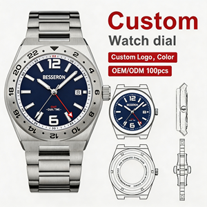 Montres à quartz pour hommes avec logo personnalisé en gros, fonction GMT, double fuseau horaire, acier inoxydable 316, étanche 5ATM, fabricant de montres - Product Image 1