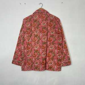 Pijama de Algodón con Estampado Floral Rosa para Mujer, Manga Larga, Cuello Camisero, Conjunto de Pijama Clásico de Longitud Completa - Product Image 4