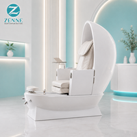 Fauteuil de pédicure de luxe moderne en forme d'œuf avec bain de pieds massant, mobilier de salon de manucure avec plateau et dossier haut, personnalisable OEM pour centres commerciaux et hôtels