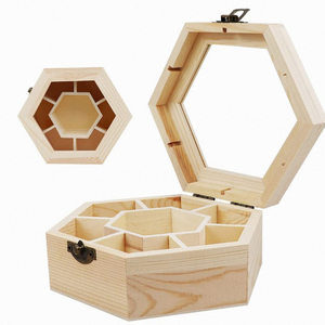 Custom unfinished wooden hexagonal jewelry tissue box Trinket box Treasure storage box with 7 bracelet necklace compartments