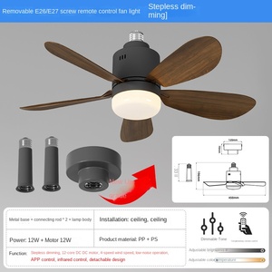 พัดลมเพดานแอลอีดีหัวเคลื่อนที่ได้พัดลมหรี่แสงอัจฉริยะตกแต่งบ้าน360รีโมทคอนโทรล E27พัดลมเพดาน - Product Image 6