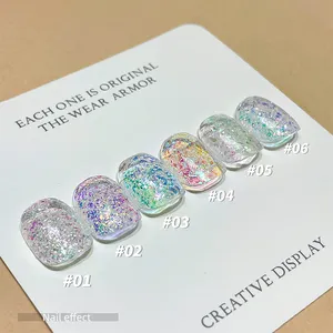 New Style Solid Glitter Uv Gel 6 Colors Nail Art Diy Sequins Solid Gel Polish