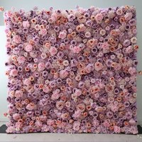 L02 Panneau de fond mural personnalisé de luxe 3D 5D 7D Roll Up Floral 8ft x 8ft Pink Artificial Silk Rose Flower Wall for Wedding Decor