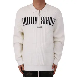 Custom OEM ODM Sweater Men Polo Shirts Long Sleeve Knit Top Embroidery Letter Knitwear Quater Zip Pullover Sweater For Men