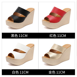 Mode classique tressé boucle en métal sandales armure femmes chaussures compensées dames sandales à talons hauts pantoufles - Product Image 6