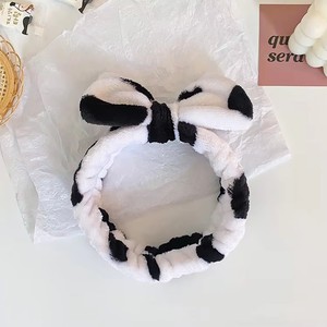 Jiamu Korean Ins Style 3D Fabric Strap Super Soft Cute <strong>White</strong>&amp;<strong>Black</strong> Bowknot Animal Print Horn Makeup <strong>Headband</strong> Women's Plush Hair - Product Image 2
