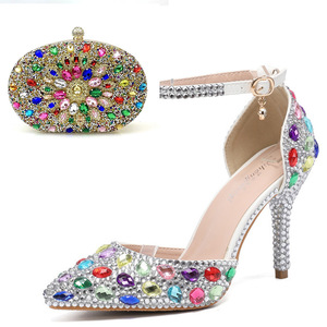 Jia donna tacco alto diamante festa di nozze principessa scarpe da donna perla sposa damigella d'onore con borsa abbinata - Product Image 2