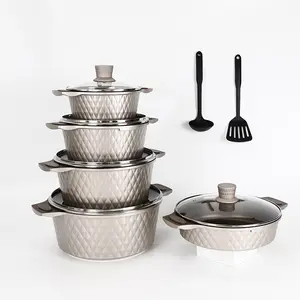 Ensemble de 10 casseroles antiadhésives minimalistes modernes, poêle à frire en aluminium moulé sous pression, ensemble de casseroles à fond plat
