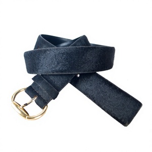 Cinturón de Cuero Genuino con Pelo de Vaca Negro Equipro, Hebilla de Aleación, Estampado Animal, Estilo Vintage Casual - Product Image 1