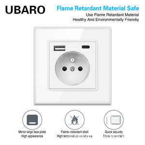 86 Type French Recessed Wall Socket With Usb <b>Port</b> 16A Ac220 Voltage Tempered Glass Panel For Home Office Use - Product Image 4