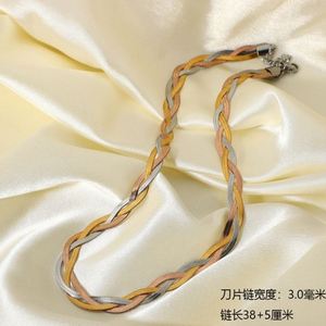 18k Real Pvd Gold Plated Stainless Steel Braided Flat Snake Chain Double Layer <b>Choker</b> Necklace for Fashion Women Jewelry - Product Image 2
