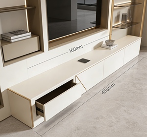 Meuble TV Minimaliste de Luxe avec Éclairage LED - Mobilier de Salon Élégant avec Accents Dorés et Rangement Intégré - Product Image 6