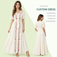 Robe longue décontractée bohème vintage pour femme, brodée sur le devant, idéale pour l'été, fabrication quotidienne en Chine