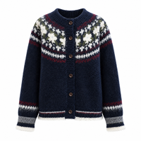 Cardigan en tricot pour femme, personnalisé, ODM, col rond, boutonné, épais, style Fair Isle, pour l'automne et l'hiver, vente en gros