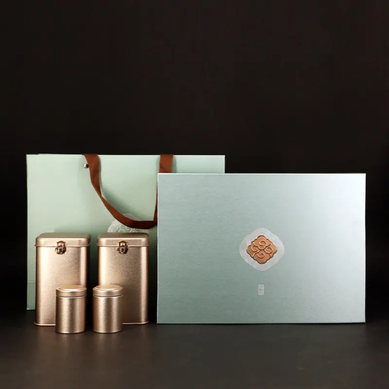 Venda quente de Metal Personalizado Chá Lata Caixa de Presente E Saco Para Embalagem de Chá
