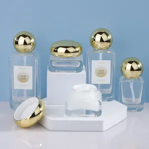 Unique Shape 30g 5g Clear Glass Gold Lid Square Skincare Body Glass Container Eye Cream Skincare Cosmetic Jar Available Bamboo