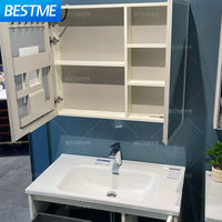 Kabinet Cermin Kamar Mandi LED Gaya Eropa Warna Krem Putih Kabinet Keramik Meja Rias Kamar Mandi Untuk Penggunaan Kamar Mandi