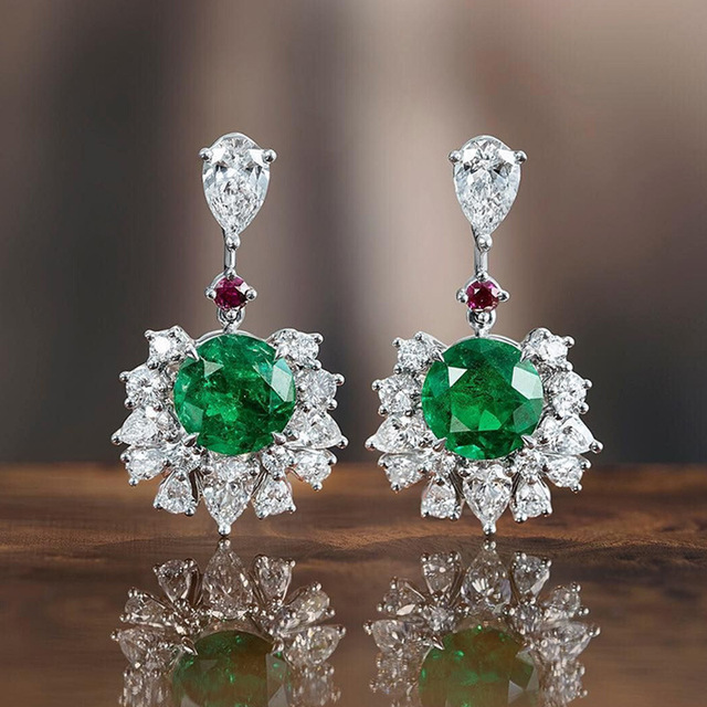 Wedding CZ Zirconia Drop Earrings for Women Fashion Shiny Diamond Female Bridal Green Crystal Flower Dangle Earrings