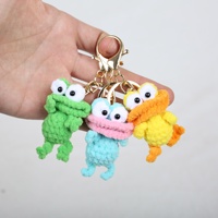 Porte-clés pendentif en peluche naturelle au crochet fait main, mignon, avec grands yeux et bouche, en forme de grenouille, canard ou poisson, cadeau créatif, ornement suspendu de dessin animé
