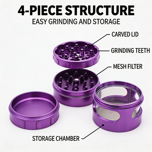 Molinillo <span class=keywords><strong>de</strong></span> Aluminio Grabado <span class=keywords><strong>de</strong></span> 63 mm al por Mayor |   Tapa Star Shuriken con Ventana <span class=keywords><strong>de</strong></span> Visualización, 4 Capas, a Granel, YunAng - Product Image 5