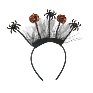 Новый дизайн Хэллоуин черный паук Джек-о-фонарь тыква повязка на голову с тюлем аксессуары для волос для девочек