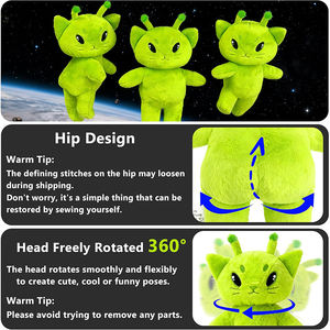 Peluche personnalisée OEM/ODM, jouet en peluche drôle et amusant, chat extraterrestre vert, design tendance, cadeaux pour Noël et anniversaire - Product Image 3
