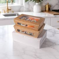 Boîte à sushi en kraft avec fenêtre, modèle 2026, vente chaude, conteneur rectangulaire jetable pour la restauration, logo personnalisé OEM, vente en gros