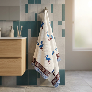 Hand Block Printed Cotton <b>Bath</b> <b>Towel</b> <b>Set</b> With Flamingo Pattern Rectangle <b>Towel</b> For Child Home Bathroom Use Skin Friendly - Product Image 3