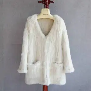 YR1158 Custom Design Thick Hand Knit Top Quality Fur Coat with Pocket