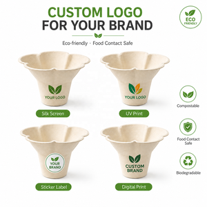 Gobelet à glace en bagasse biodégradable personnalisé avec logo, en forme <span class=keywords><strong>de</strong></span> pétale, pour desserts floraux, cadeau promotionnel en gros - Product Image 2