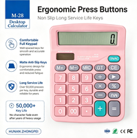 Calculatrice de bureau M-28 rose avec circuit imprimé, 12 chiffres, double alimentation, grand écran, touches confortables, base antidérapante
