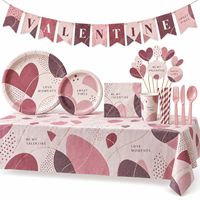 Fournitures pour fête de la Saint-Valentin, ensemble de luxe sur le thème de la Saint-Valentin, comprenant 24 pièces : nappes jetables, assiettes en papier, gobelets, décorations