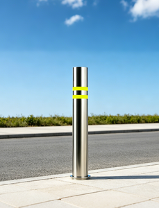 Fixed Stainless Steel Traffic Bollard 114mm Dia Reflective Strip Safety Barrier for Driveway Sidewalk Road Protection - Product Image 2