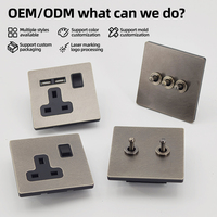 Enchufe de Pared Industrial Eléctrico de 2 Tomas con Puertos USB-A y USB-C, Enchufe Francés, Europeo y Británico, Palanca de Latón, Interruptor de Bronce Inoxidable