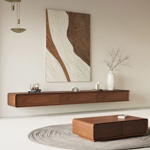 Wall-Mounted Luxury Solid Wood Modern <strong>TV</strong> Stand Living Room Small Apartments Narrow Design Ultra-Slim <strong>Floating</strong> Minimalist <strong>Unit</strong> - Product Image 1