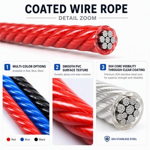 Cable de Acero Recubierto de PVC 7x7 7x19, Cable Recubierto de Plástico, Cable de Acero Recubierto de PVC 7X7 Resistente para Uso Intensivo - Product Image 5
