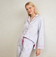 Ensemble de pyjama en coton brossé tricoté, doux, respirant et luxueux, à manches longues, avec taille élastique, pour femmes, vêtements de nuit confortables pour l'hiver