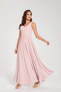 ורוד צווארון V שרוולים שושבינה שמלה אדום ארוך סקסי פיצול שיפון שמלה שחור פורמליות Vestidos דה גאלה כחול אונליין חצאית - Product Image 5