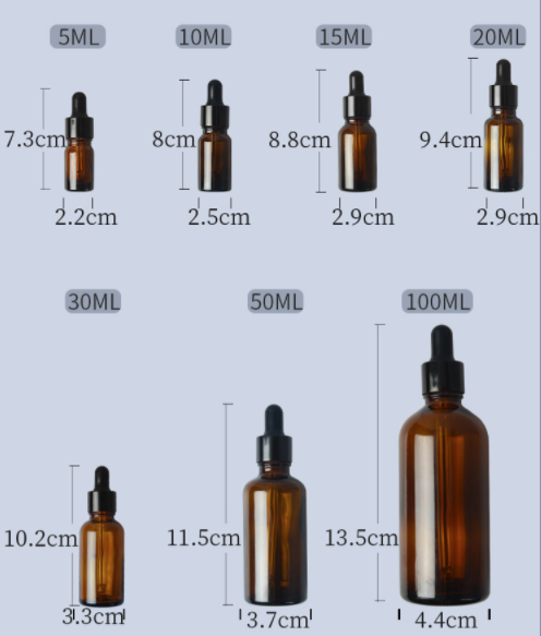 Promotion empty 5 10 15 20 30 50 100ml  amber glass  oil bottle with dropper dropper bottle with measurement markings