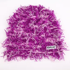 Grosir kustom manset Fuzzy Mohair Knit hangat musim dingin nelayan rajutan Y2K distressed topi beanie