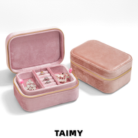 Boîte à bijoux en velours double couche, étui de voyage portable, organisateur compact avec fermeture éclair pour bagues, boucles d'oreilles, colliers, bracelets, cadeau, logo personnalisé