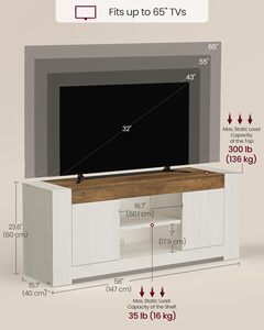 <span class=keywords><strong>Meuble</strong></span> <span class=keywords><strong>TV</strong></span> style farmhouse de 58 pouces avec 2 armoires <span class=keywords><strong>et</strong></span> étagères ouvertes, 3 options de hauteur, convient aux téléviseurs jusqu'à 65 pouces <span class=keywords><strong>et</strong></span> capacité de charge supérieure de 300 livres. - Product Image 5
