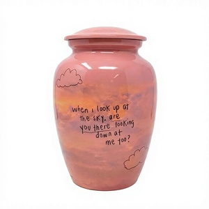Urne décorative artisanale en céramique avec couvercle, motif nuages corail rose, citation commémorative originale, cadeau souvenir de sympathie - Product Image 1