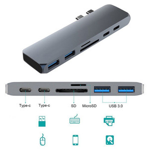 Adaptateur Hub <span class=keywords><strong>USB</strong></span> Type <span class=keywords><strong>C</strong></span> 7 en 1, station d'extension double <span class=keywords><strong>USB</strong></span> Type-<span class=keywords><strong>C</strong></span> pour MacBook Pro, HDMI 4K, <span class=keywords><strong>USB</strong></span> 3.0, lecteur de carte <span class=keywords><strong>SD</strong></span>/Micro <span class=keywords><strong>SD</strong></span> - Product Image 2