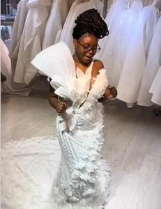 <span class=keywords><strong>Vestido</strong></span> de Novia Aso Ebi con Cuentas de Cristal Brillantes, Vestidos de Novia con Volantes en Capas, Estilo Sirena, Talla Grande - Product Image 3