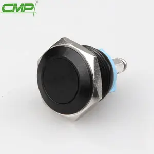 CMP 16mm,19mm interruptor de botón momentáneo de metal a prueba de polvo negro