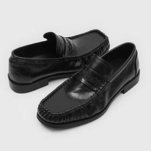 Mocasines Casuales de Hombre Primavera 2026, Estilo Coreano Retro, Punta Cuadrada, Zapatos de Cuero Negro - Product Image 1