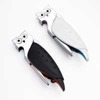 Tire-bouchon de sommelier double articulé en acier inoxydable, motif hibou blanc et noir, avec coupe-capsule